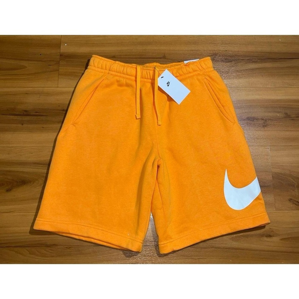Mens NWT Nike Orange Athletic Standard Fit Drawstring White Swoosh Logo Shorts
